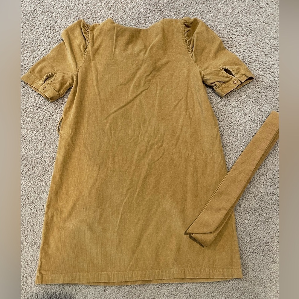SHEIN V-neck Puff Sleeve Belted Tan/ Brown Mini Dress - Picture 9 of 9
